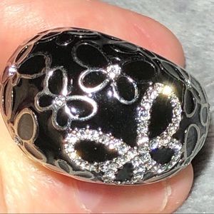 Coach enamel black and silver ring size 7